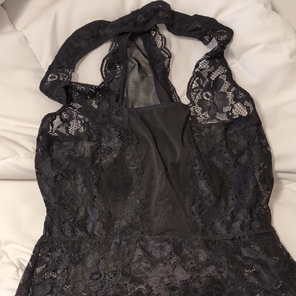 Elegant Black Lace Halter Teddy
